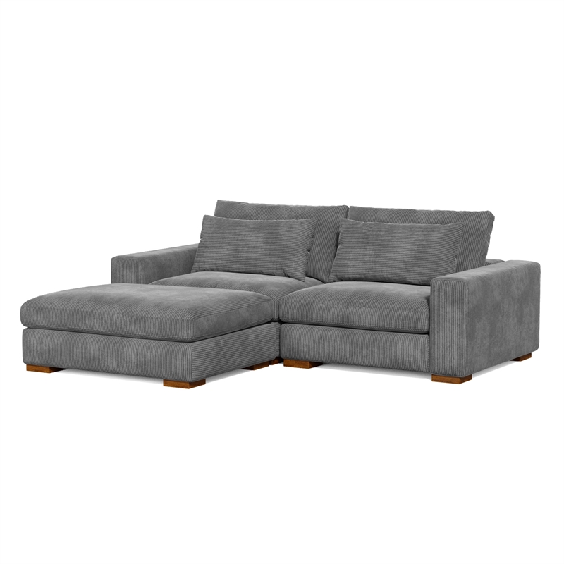 Isabella Sectional Sofa Corduroy Velvet with one Ottoman in Dark Gray Color