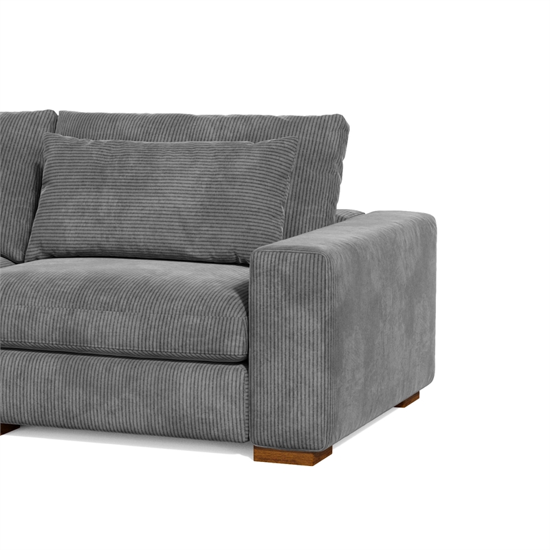 Isabella Sectional Sofa Corduroy Velvet with one Ottoman in Dark Gray Color