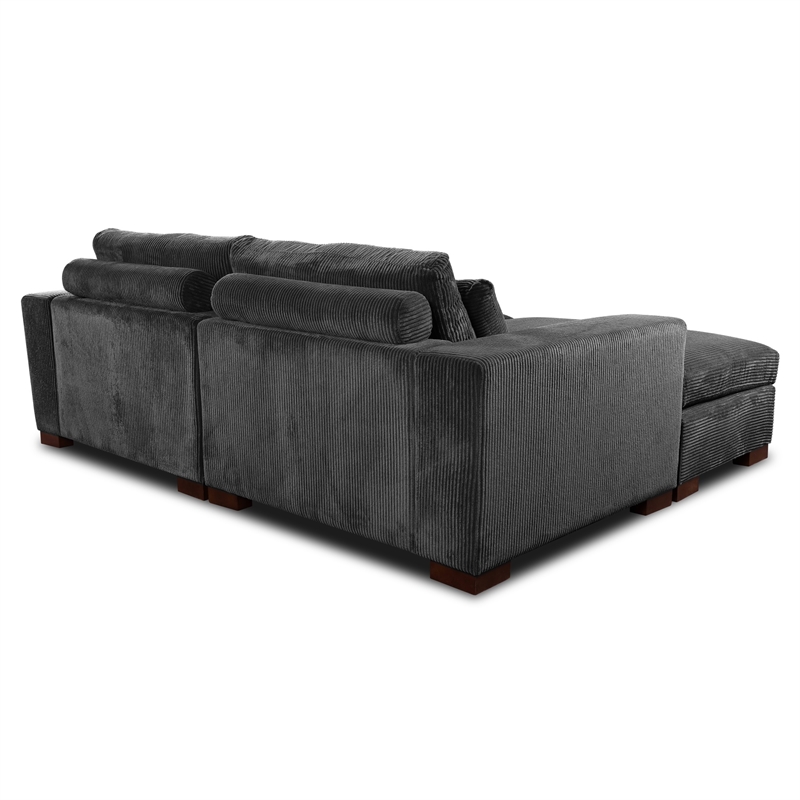 Isabella Sectional Sofa Corduroy Velvet with one Ottoman in Dark Gray Color