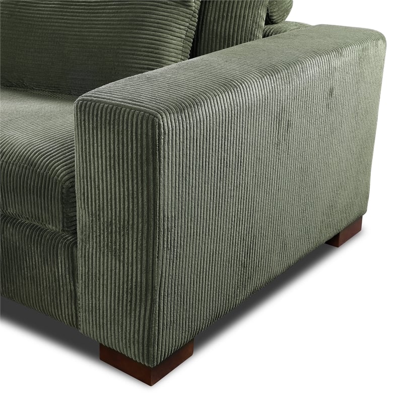 Isabella Sectional Sofa Corduroy Velvet with one Ottoman in Green Color