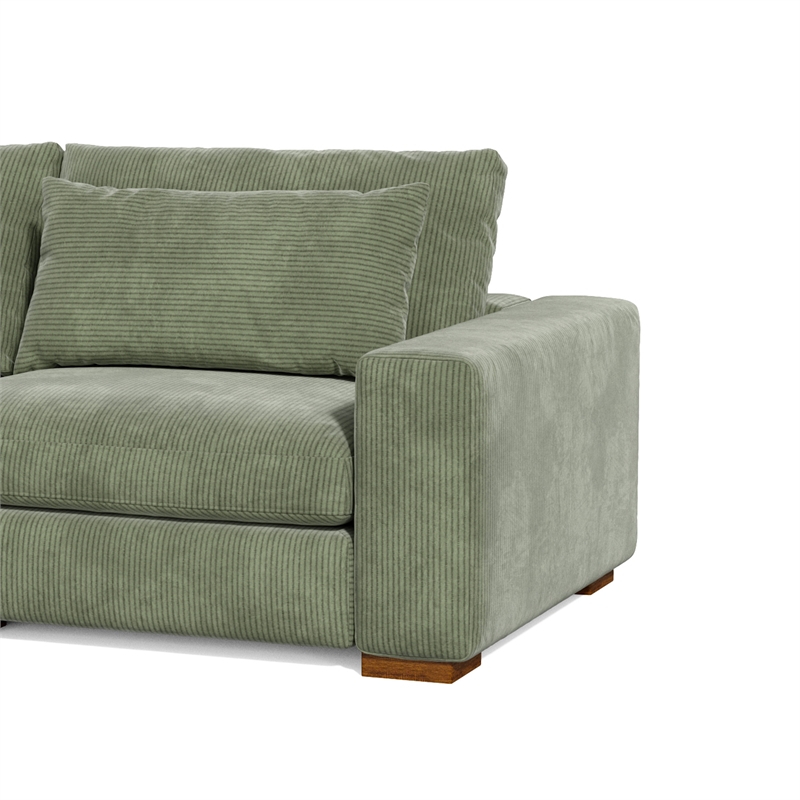 Isabella Sectional Sofa Corduroy Velvet with one Ottoman in Green Color