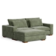 Isabella Sectional Sofa Corduroy Velvet with one Ottoman in Green Color