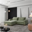 Isabella Sectional Sofa Corduroy Velvet with one Ottoman in Green Color