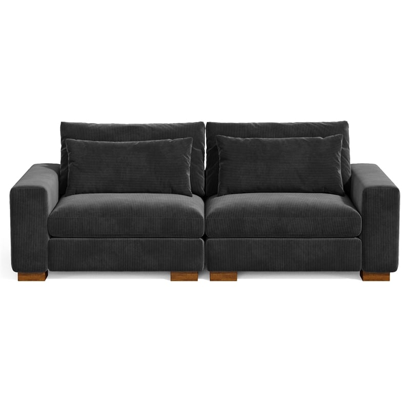 Isabella two seats Sectional Sofa Corduroy Velvet in Black Color