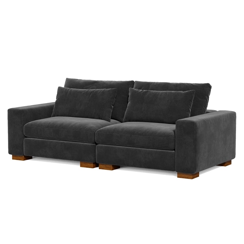 Isabella two seats Sectional Sofa Corduroy Velvet in Black Color
