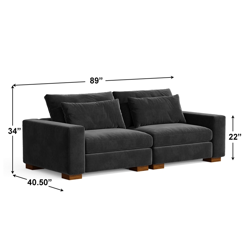Isabella two seats Sectional Sofa Corduroy Velvet in Black Color