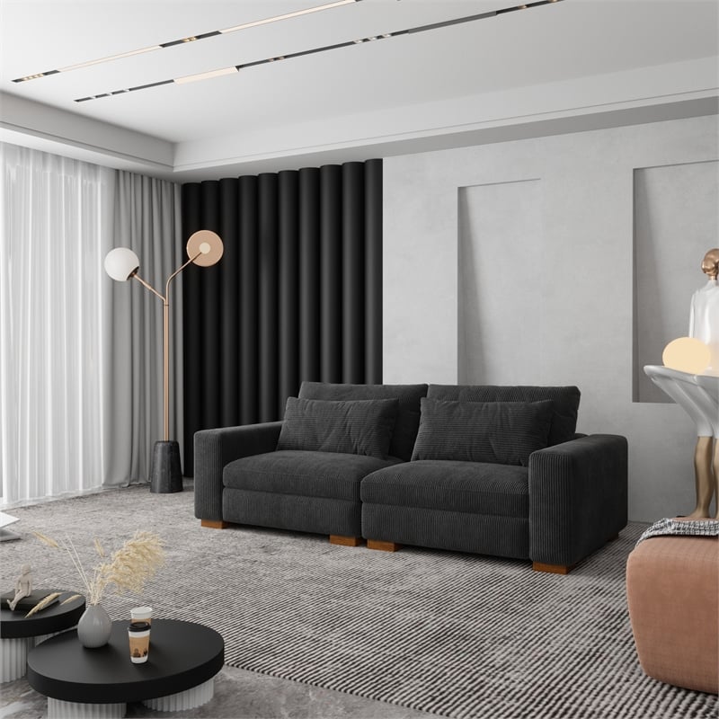 Isabella two seats Sectional Sofa Corduroy Velvet in Black Color