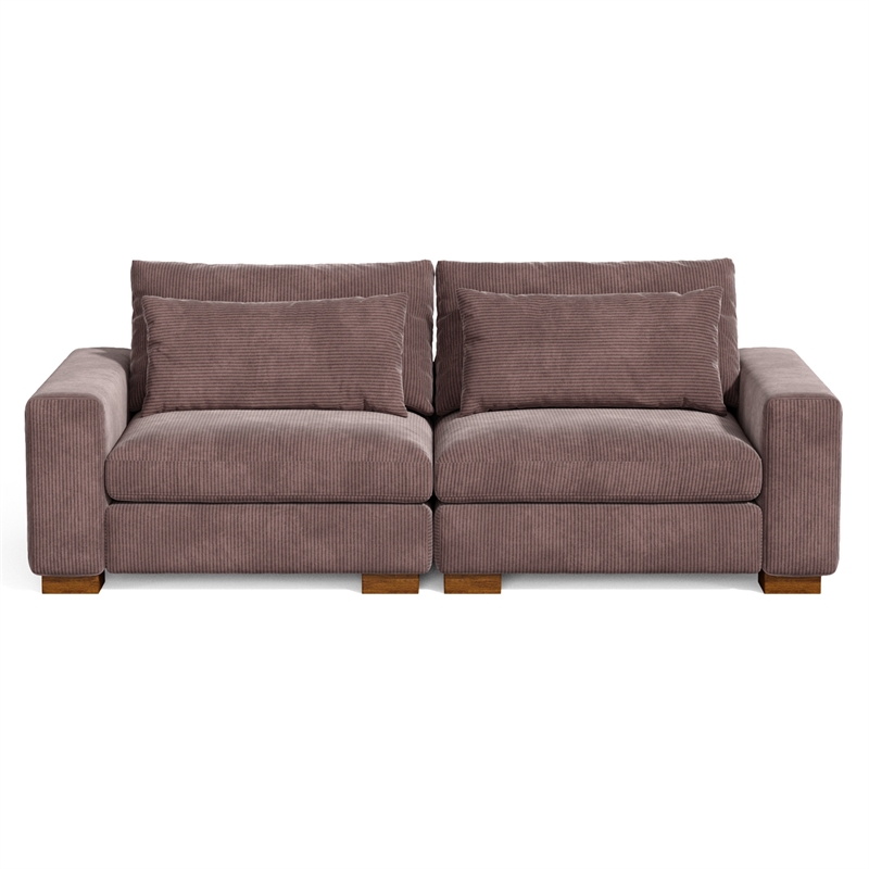 Isabella two seats Sectional Sofa Corduroy Velvet in Chocolate Color