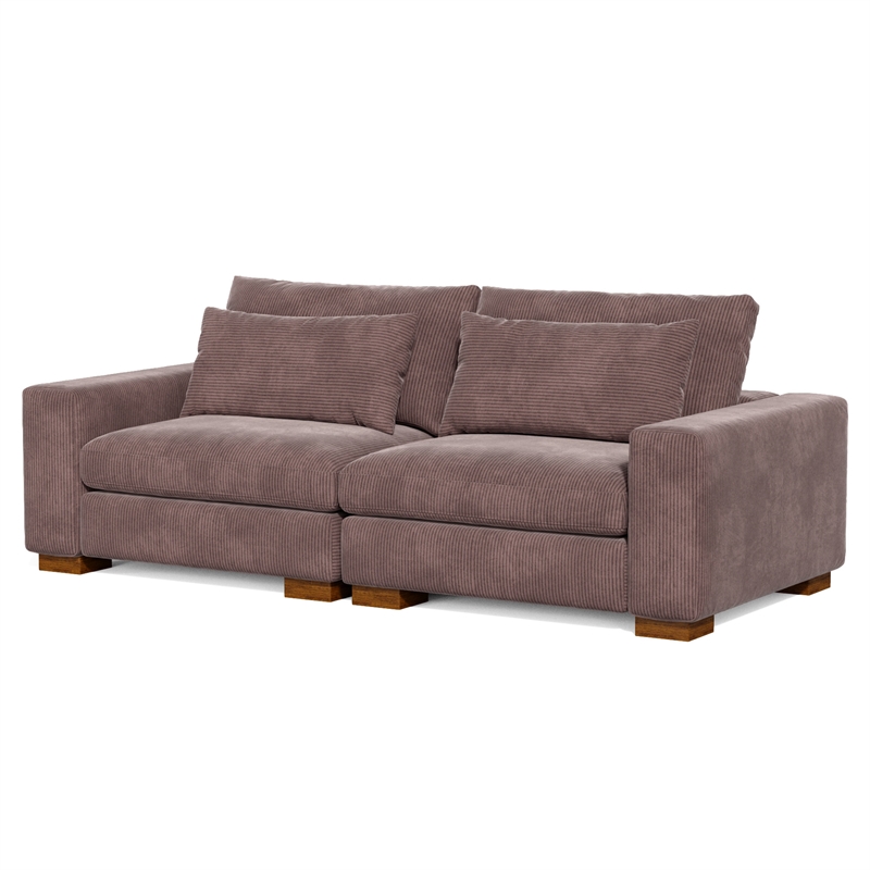 Isabella two seats Sectional Sofa Corduroy Velvet in Chocolate Color
