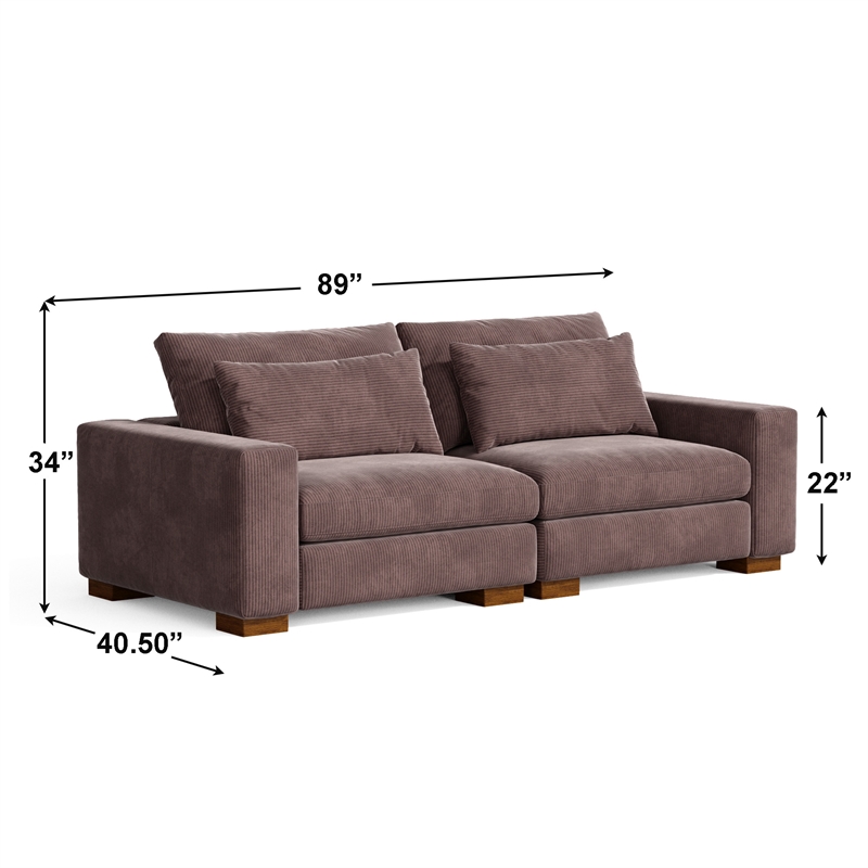 Isabella two seats Sectional Sofa Corduroy Velvet in Chocolate Color