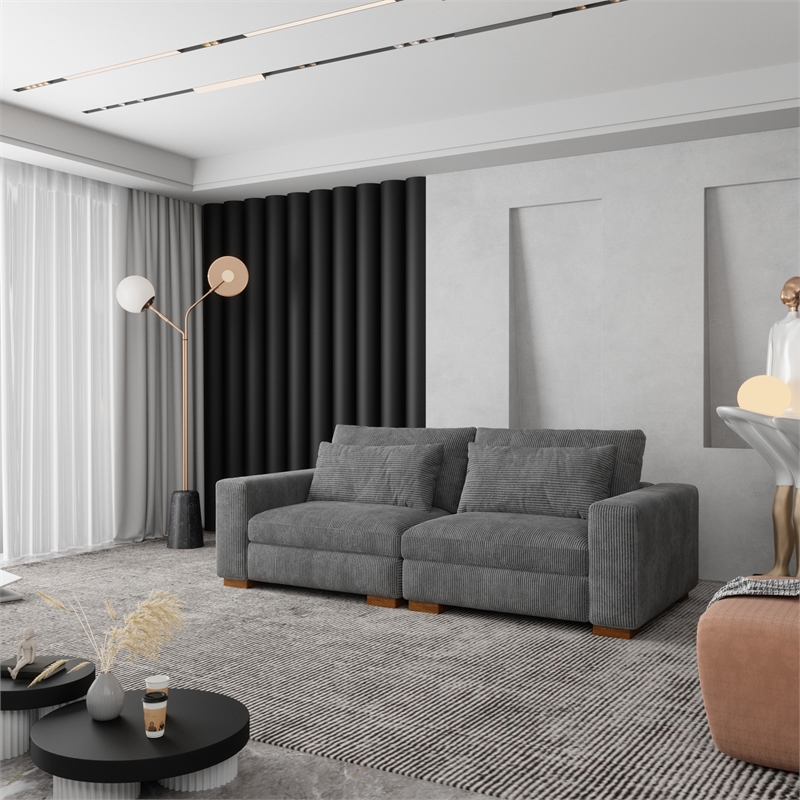 Isabella two seats Sectional Sofa Corduroy Velvet in Dark Gray Color