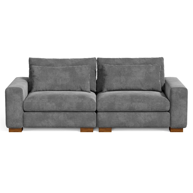 Isabella two seats Sectional Sofa Corduroy Velvet in Dark Gray Color