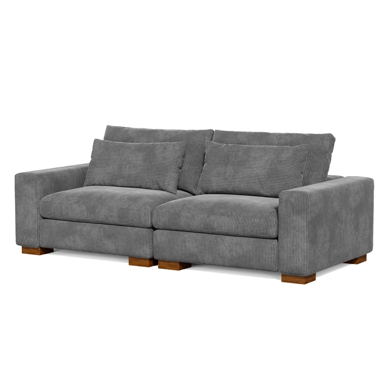 Isabella two seats Sectional Sofa Corduroy Velvet in Dark Gray Color