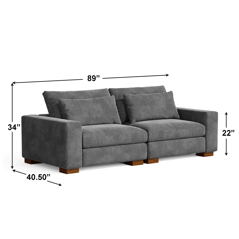 Isabella two seats Sectional Sofa Corduroy Velvet in Dark Gray Color