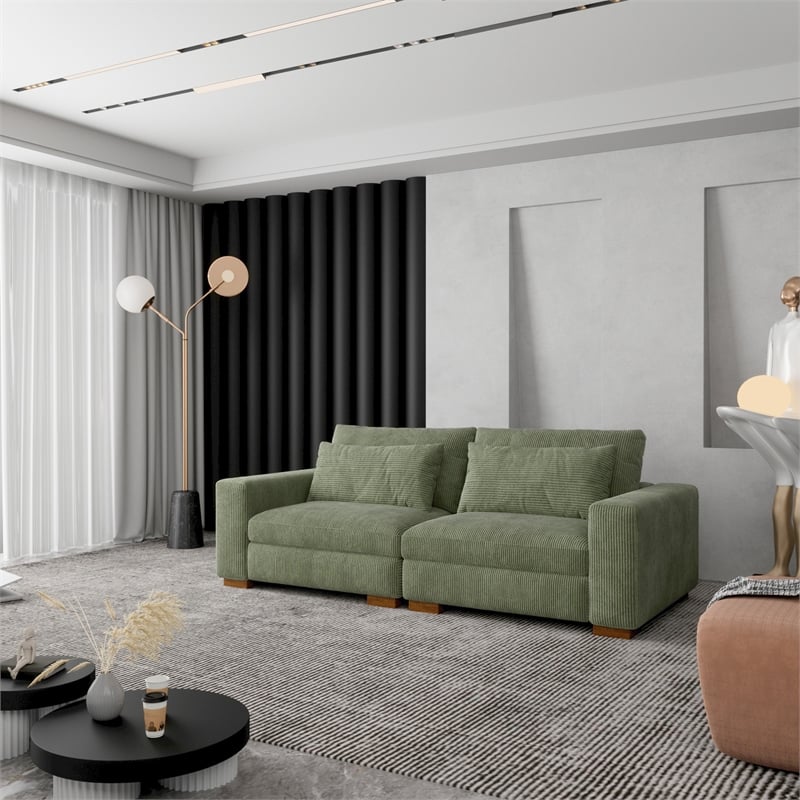 Isabella two seats Sectional Sofa Corduroy Velvet in Green Color