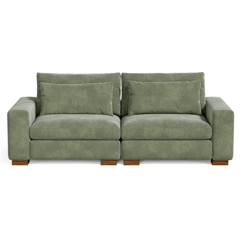 Isabella two seats Sectional Sofa Corduroy Velvet in Green Color