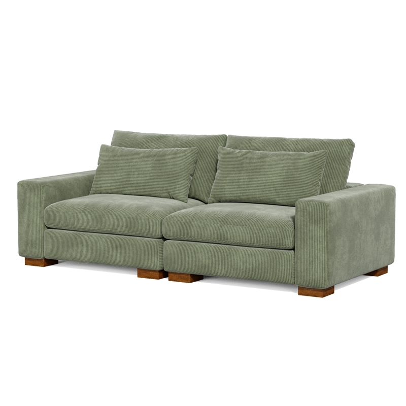 Isabella two seats Sectional Sofa Corduroy Velvet in Green Color