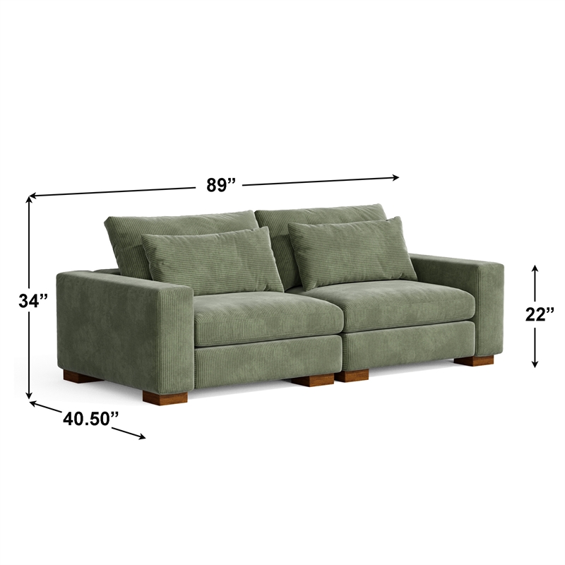 Isabella two seats Sectional Sofa Corduroy Velvet in Green Color
