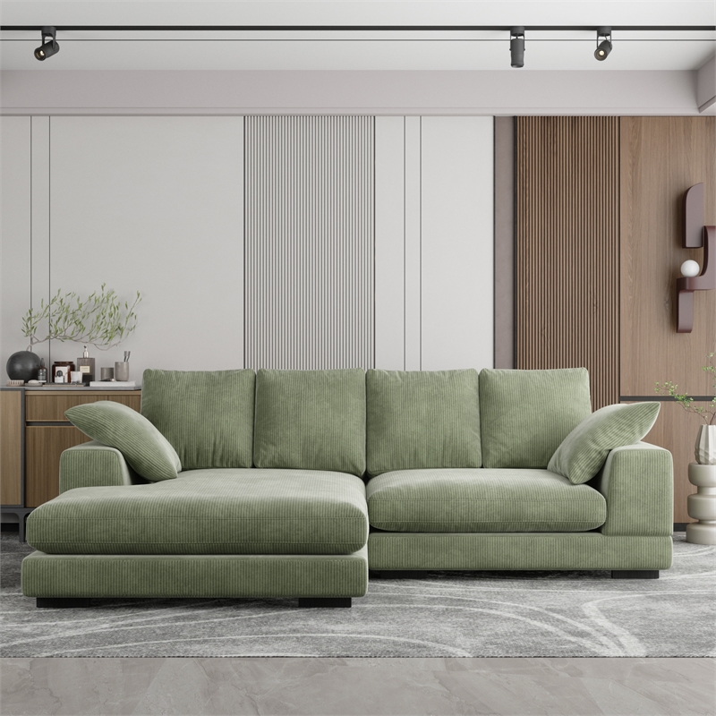 Daisy Convertible Sectional Velvet Sofa Couch L-Shaped in Green Color