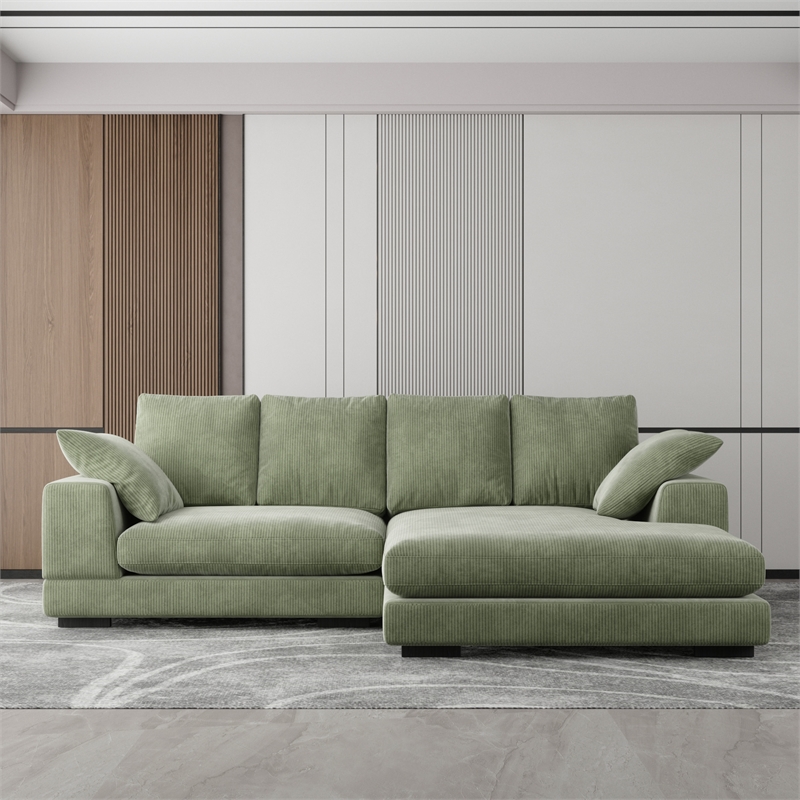 Daisy Convertible Sectional Velvet Sofa Couch L-Shaped in Green Color