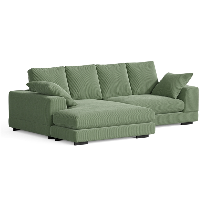 Daisy Convertible Sectional Velvet Sofa Couch L-Shaped in Green Color