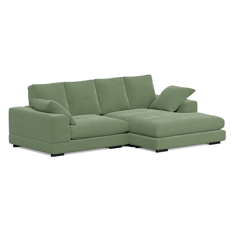 Daisy Convertible Sectional Velvet Sofa Couch L-Shaped in Green Color