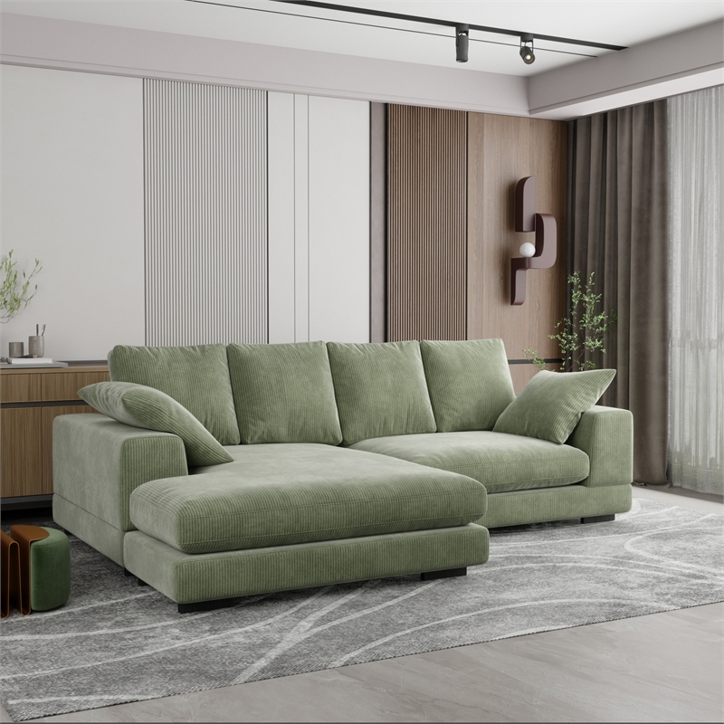 Daisy Convertible Sectional Velvet Sofa Couch L-Shaped in Green Color
