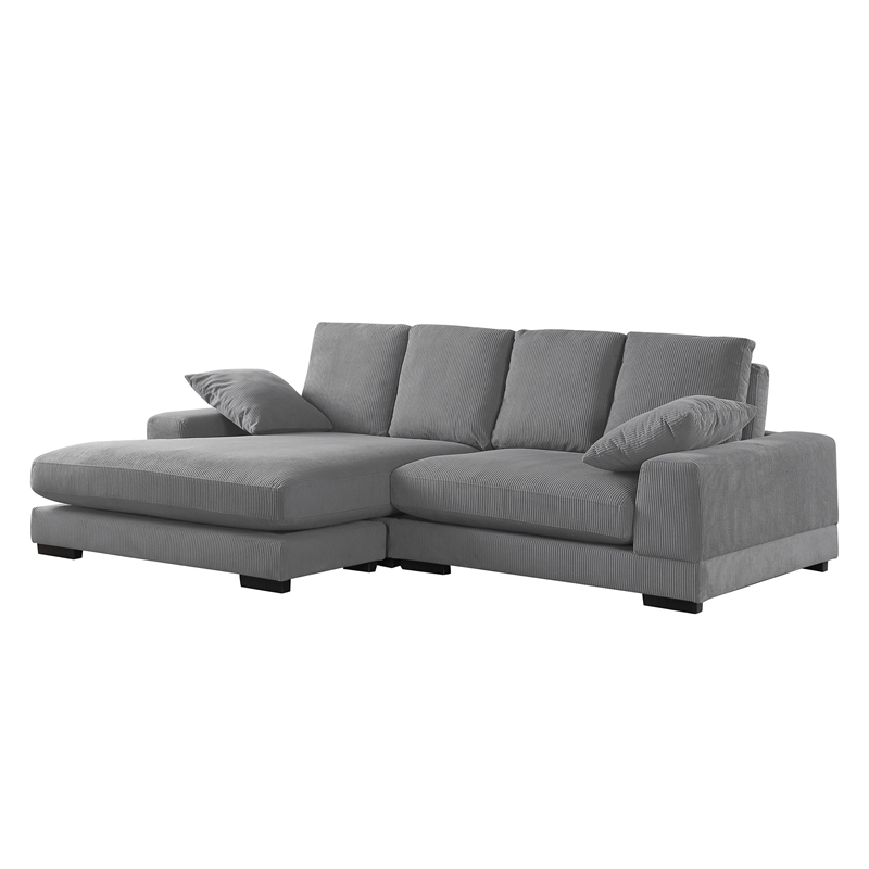 Daisy Convertible Sectional Velvet Sofa Couch L-Shaped in Gray Color