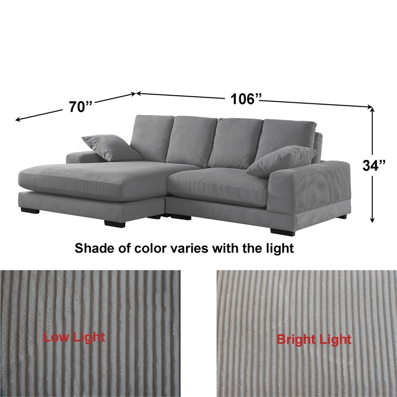 Daisy Convertible Sectional Velvet Sofa Couch L-Shaped in Gray Color
