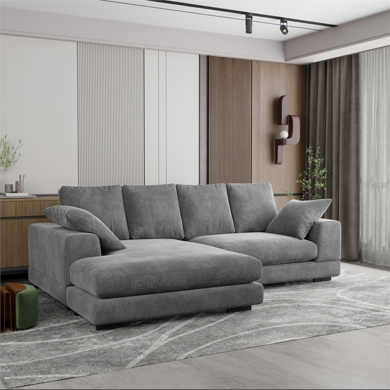 Daisy Convertible Sectional Velvet Sofa Couch L-Shaped in Gray Color