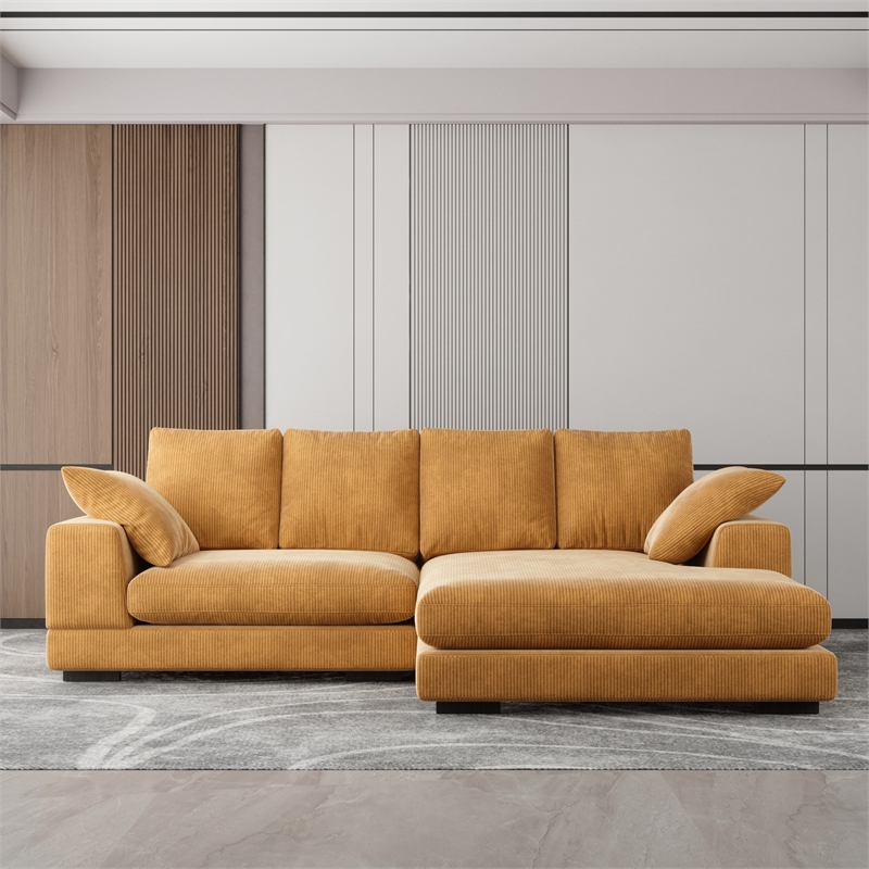 Daisy Convertible Sectional Velvet Sofa Couch L-Shaped in Orange Color