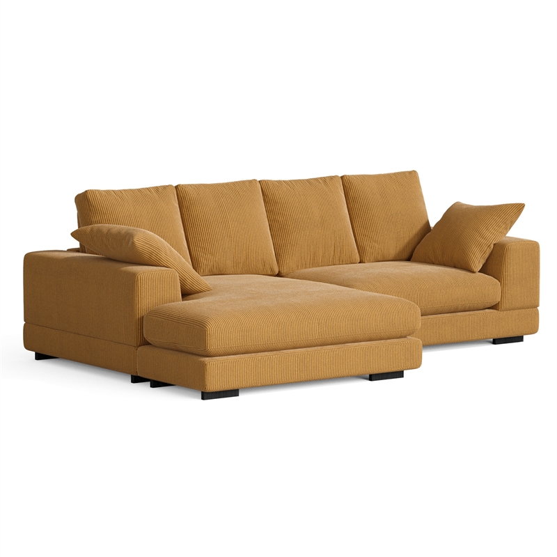Daisy Convertible Sectional Velvet Sofa Couch L-Shaped in Orange Color