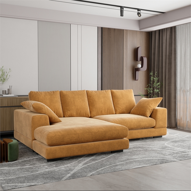 Daisy Convertible Sectional Velvet Sofa Couch L-Shaped in Orange Color