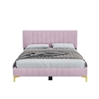 Dean Upholstered Velvet Full Size Bed in Pink with Gold Metal Legs