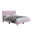 Dean Upholstered Velvet Full Size Bed in Pink with Gold Metal Legs