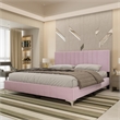 Dean Upholstered Velvet Queen Size Bed in Pink with Silver Metal Legs