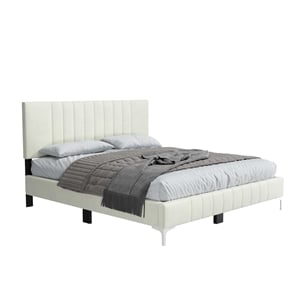 Dean Upholstered Velvet Full Size Bed in Cream with Silver Metal Legs