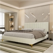 Dean Upholstered Velvet Queen Size Bed in Cream with Gold Metal Legs