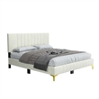 Dean Upholstered Velvet Queen Size Bed in Cream with Gold Metal Legs