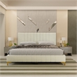Dean Upholstered Velvet Queen Size Bed in Cream with Gold Metal Legs