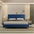 Dean Upholstered Velvet Queen Size Bed in Blue with Gold Metal Legs