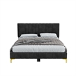 Dean Upholstered Velvet Full Size Bed in Black with Gold Metal Legs
