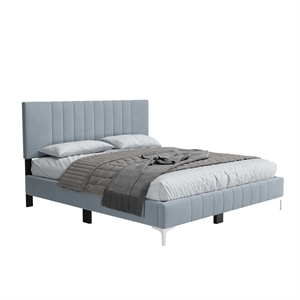 Dean Upholstered Velvet Queen Size Bed in Gray with Silver Metal Legs
