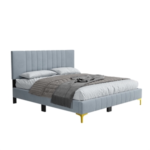 Dean Upholstered Velvet Full Size Bed in Gray with Gold Metal Legs