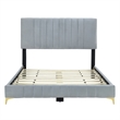 Dean Upholstered Velvet Queen Size Bed in Gray with Gold Metal Legs