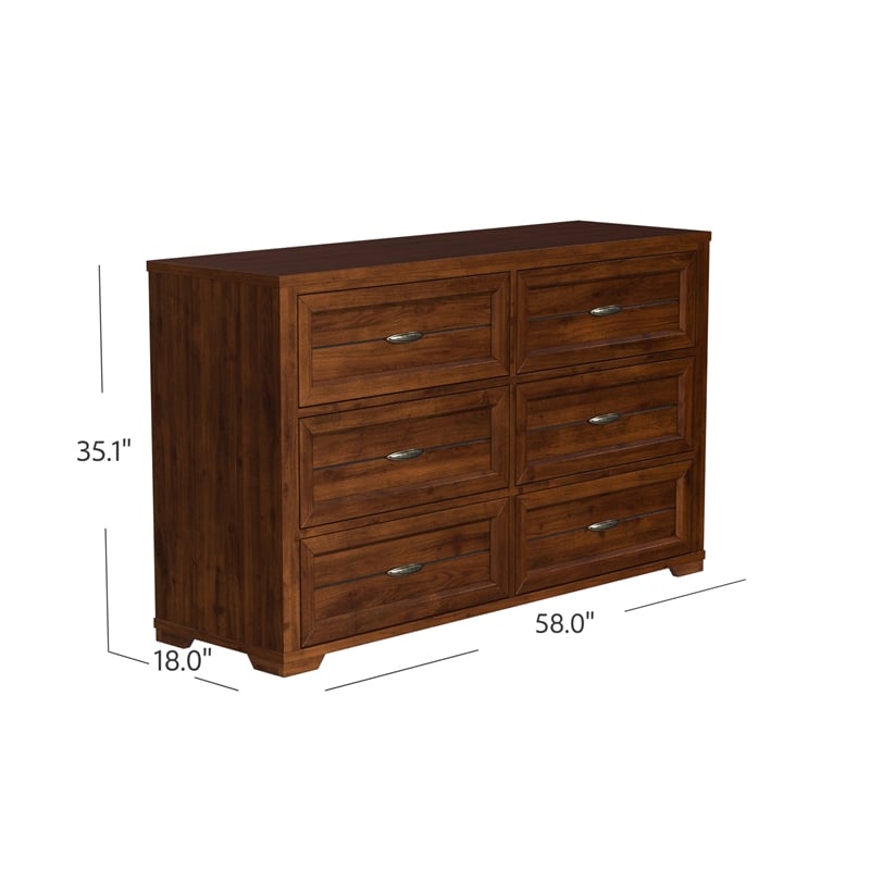 My Home Furnishings Logan Engineered Hard Wood 6-Drawer Dresser in Driftwood