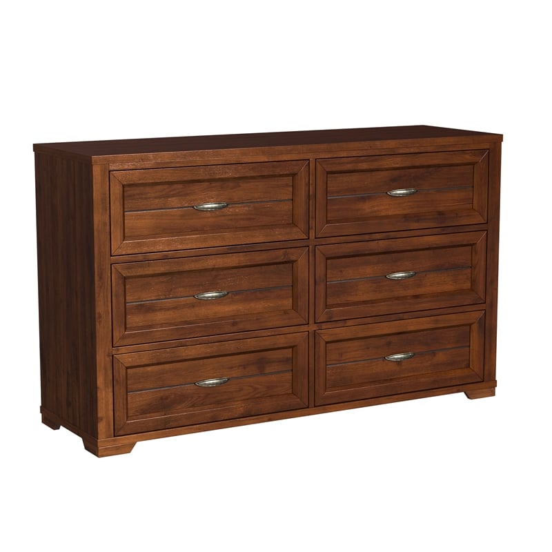 My Home Furnishings Logan Engineered Hard Wood 6-Drawer Dresser in Driftwood