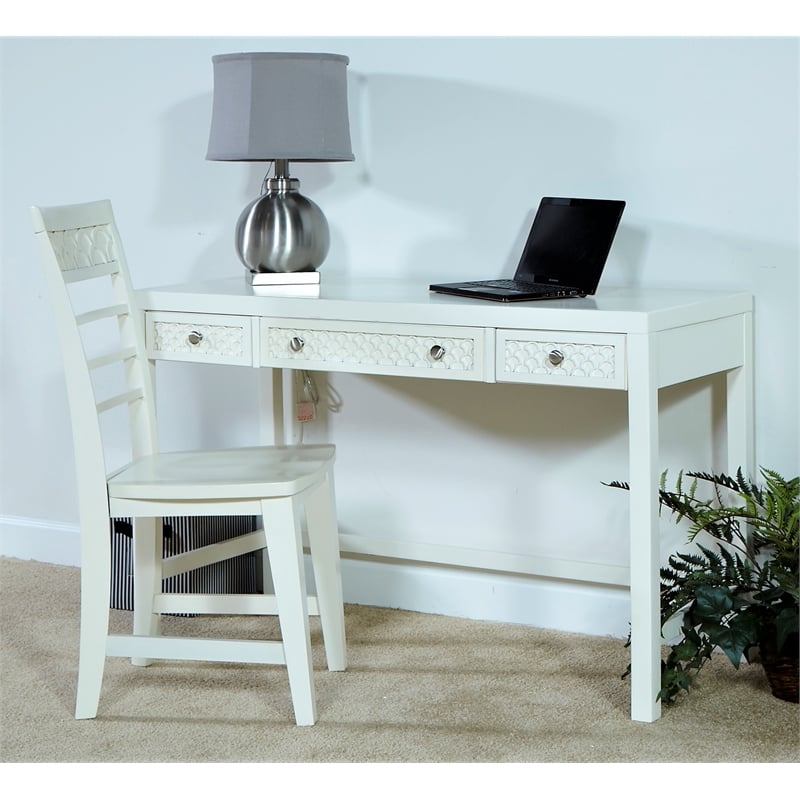 My Home Furnishings Amanda Engineered Hard Wood 3-Drawer Desk in Creamy White