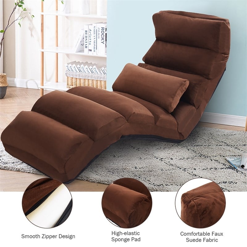 Costway Contemporary Suede Folding Lazy Sofa Chair with Pillow in Coffee