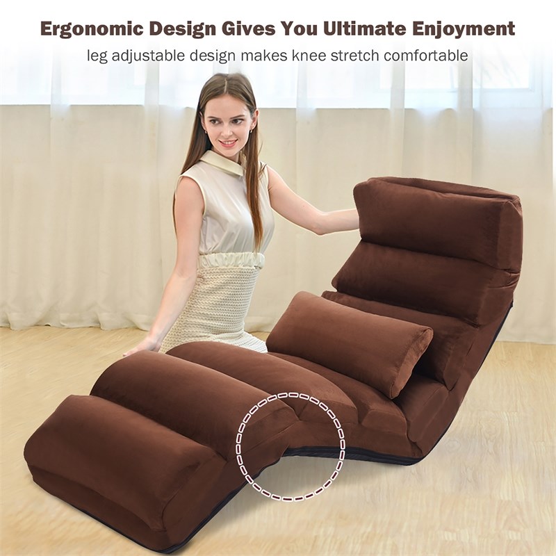 Costway Contemporary Suede Folding Lazy Sofa Chair with Pillow in Coffee